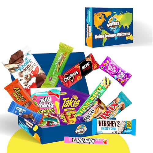 Amerikanische Süßigkeiten Box mit Dubai Schokolade, Schokobons Crispy, Takis & vielem mehr - Beliebte Süßigkeiten aus aller Welt - American Candy Box mit außergewöhnlichen Süßigkeiten von sweets aus aller welt