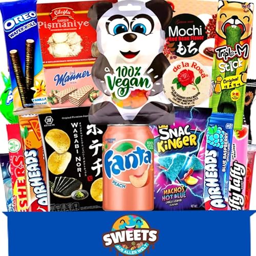 Vegane Süßigkeiten Box – Deine leckere Weltreise Veganbox - Vielfältige Sweets & Snacks Candy Box - Vegan Süßigkeiten Geschenk (XL) von sweets aus aller welt