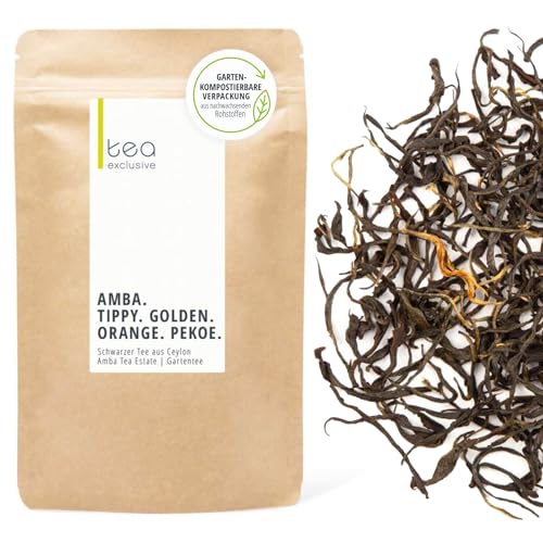 Amba Tippy Golden Orange Pekoe | Schwarzer Tee lose | Single Origin Gartentee Ceylon | vollmundig mit fruchtigen Noten | 100g Beutel - tea exclusive von tea exclusive