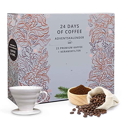 Erlebnis Kaffee Adventskalender "Filterkaffee" | mit Keramik Filter & 23 x gemahlenen Gourmet Röstkaffee Sorten | Kaffee Geschenk & Probierset Weihnachtskalender von tea exclusive