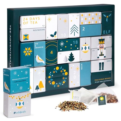 Erlebnis Tee Adventskalender 2024 - großer Adventskalender mit 24 x Tee in Pyramidenbeutel und weiteren Überraschungen von tea exclusive