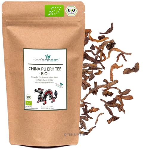 tea`s finest® China Pu Erh Tee - traditionell fermentiert, kontrolliert biologischer Anbau und rückstandskontrolliert - BIO (250 Gramm) von tea`s finest