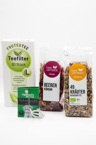 teeverliebt - Tee Geschenkset | Bio Tee & Zubehör | Tee, Teefilter & Teefilterhalter | 100% naturbelassen | BIO Tee Set | Geschenk zum Muttertag | 290g von teeverliebt
