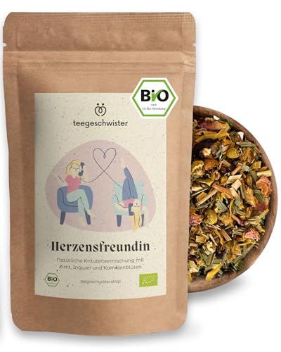 teegeschwister® | Herzensfreundin Bio-Tee | Geschenkidee für die beste Freundin | Lieblicher Teemischung mit Zimt, Kamillenblüten und Rosenblüten | naturbelassen | 100g von teegeschwister