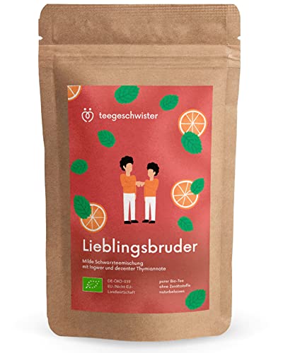 teegeschwister® | Lieblingsbruder | Bruder Geschenk zum Geburtstag oder Weihnachten | kräftige BIO Schwarzteemischung mit Orangenschalen | 100g von teegeschwister