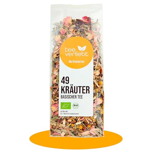 teeverliebt - 49 Kräuter Bio Basischer Tee 90g - Bio lose Kräutertee-Mischung | würzig. wohlschmeckend. frisch | 90g von teeverliebt