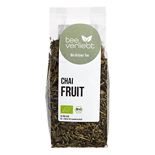 teeverliebt - Bio Chai Fruit Loser Grüner Tee I Grüntee-Mischung mit fruchtigen Erdbeerstücken I heiß und kalt ein Genuss I aus kontrolliert biologischem Anbau I 100 g von teeverliebt