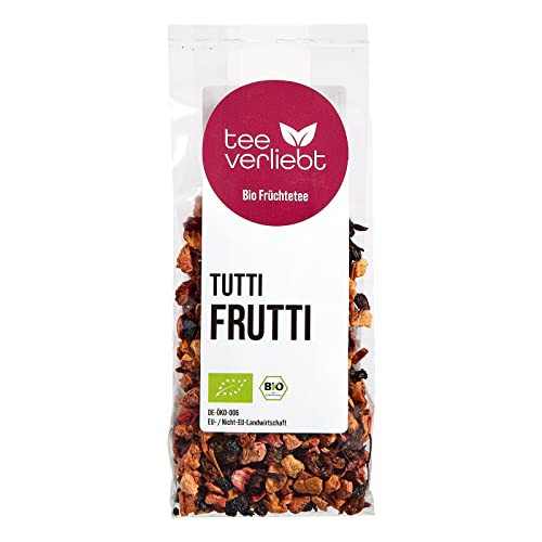 teeverliebt - Bio loser Früchtetee Tutti Frutti 100 g I Früchtetee lose - BIO-Qualität I leckere Komposition der Tee-Mischung mit Waldbeeren- und Aprikosen-Geschmack I Früchtetee lose 100g von teeverliebt