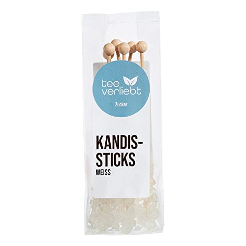 teeverliebt - Kandiszucker-Sticks weiß I 6 Kandis-Stäbchen im Folien-Beutel I leckerer Kaffee- & Tee-Zucker am Stiel I Kandiszucker weiß am Stab I Rock Candy Sticks 6 St. von teeverliebt