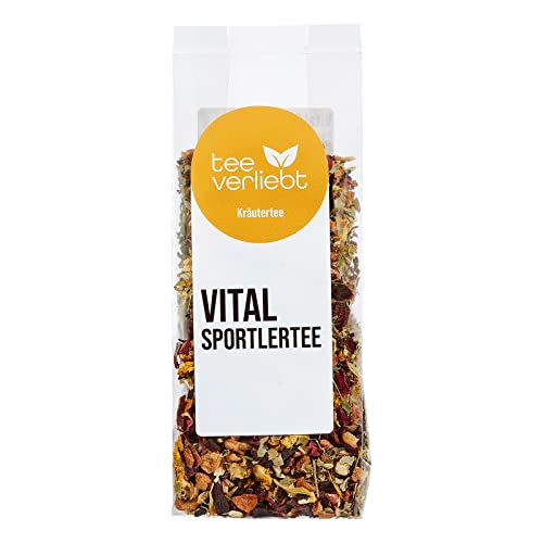 teeverliebt - Vital Sportlertee 75 g I Lose Kräuterteemischung I Anregend & Belebend - Koffeinfrei I Aromatisch mit Apfel Hibiskus Brombeer Fenchel Orange Pfefferminz I 75 g von teeverliebt