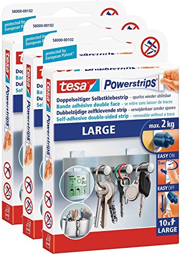 3 Packungen tesa Powerstrips Strips LARGE für max. 2kg, 30 Strips von tesa