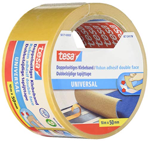 tesa Doppelseitiges Klebeband für Teppich Verlegung sowie Bastel- und Dekorationsarbeiten, 10 m x 50 mm von tesa