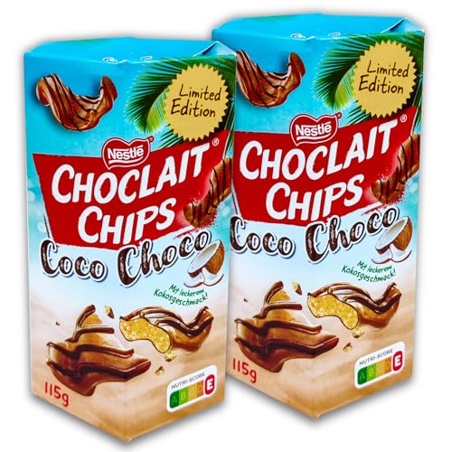 2 er Pack Choclait Chips Coco Choco, Knuspriges Kokos-Schokoladensnack, limitierte Ausgabe 2 x 115 g von topDeal