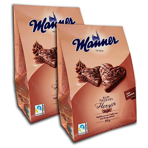 2 er Pack Manner Waffelherzen mit Rum-Trüffelcreme 2x 300g von topDeal