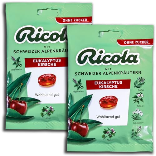 2 er Pack Ricola Eukalyptus Kirsche ohne Zucker 2 x 75 g von topDeal