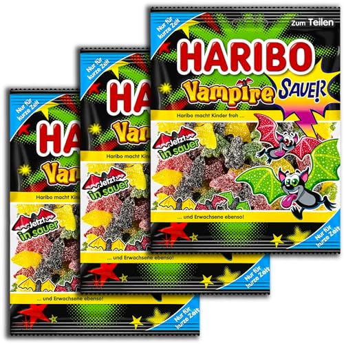 3 er Pack Haribo Vampire sauer 3 x 175g Saures Fruchtgummi mit Lakritz von FOXCUP