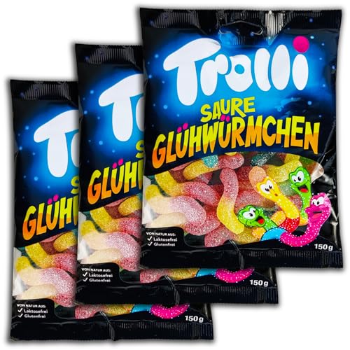 3 er Pack Trolli Saure Glühwürmchen 3x 150g saure Fruchtgummi-Glühwürmchen von Zeelec