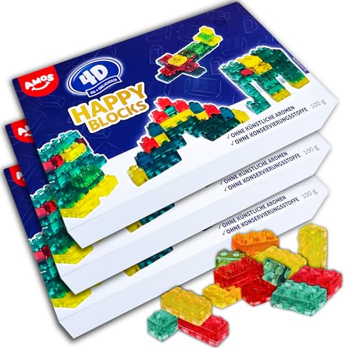 3er Pack 4D 3D+Delicious Happy Blocks Fruchtgummi 3 x 100g von topDeal