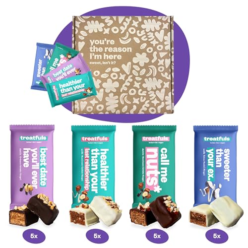 treatfuls vegane Schoko-Riegel | Mixbox | aus Datteln und Nüssen | vegan | 100% Natürlich & Fairtrade | glutenfrei | 20 x 40g von treatfuls