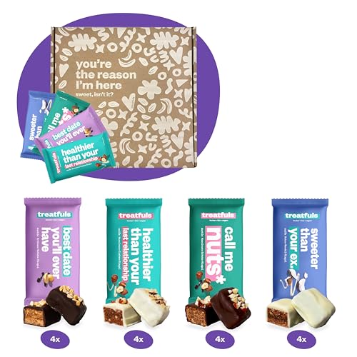 treatfuls vegane Schoko-Riegel - Probierbox - aus Datteln und Nüssen ballaststoffreich - 100% Natürlich & Fairtrade - glutenfrei - 16 x 40g von treatfuls