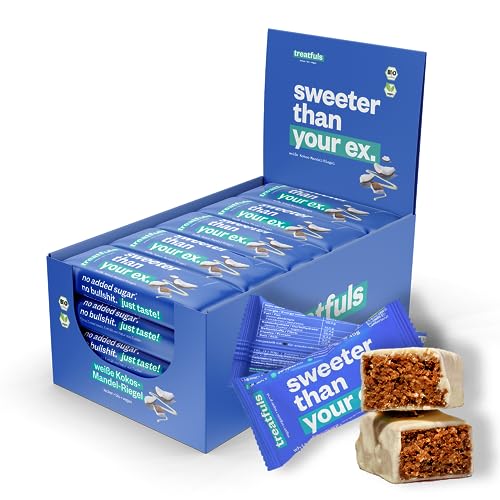 TREATFULS weißer-Kokos-Riegel - aus Datteln und Nüssen - vegan - 100% natürliche Zutaten - glutenfrei -Mandeln - 20 x 40g von treatfuls