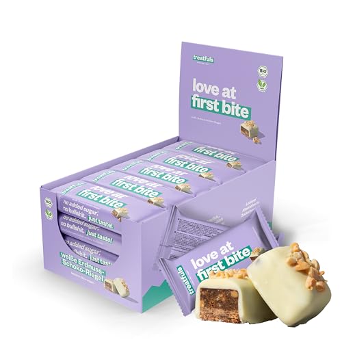 treatfuls - weiße Schoko-Erdnuss-Riegel - aus Datteln & Nüssen - vegan - 100% Natürlich & Fairtrade - glutenfrei - 20 x 40g von treatfuls