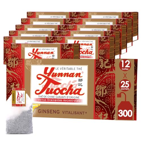 Yunnan Tuocha - Belebender Schwarzer Tuochaq Tee mit Ginseng - 300 Teebeutel (12er Pack x 25) - 600g - Tee aus China mit Garantierter Herkunft von tuocha