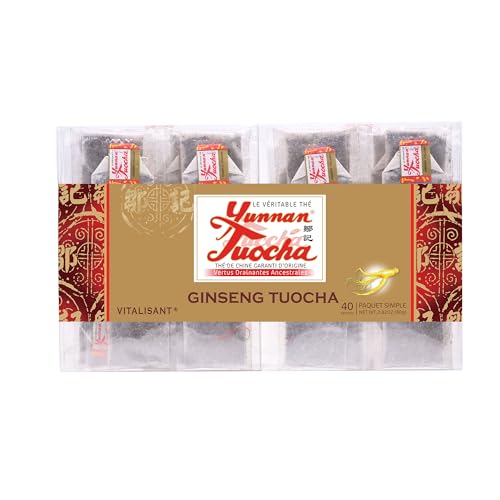 Yunnan Tuocha - Belebender Schwarzer Tuochaq Tee mit Ginseng - 40 Teebeutel (1er Pack x 40) - 80g - Tee aus China mit Garantierter Herkunft von tuocha