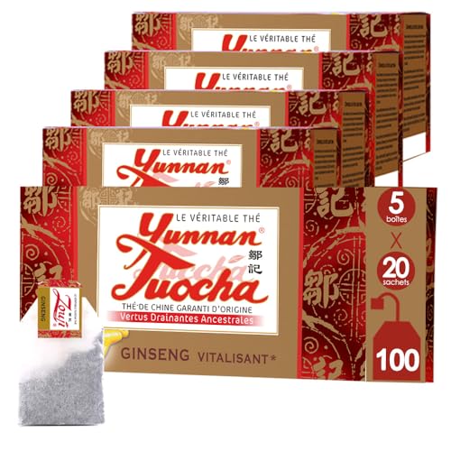 Yunnan Tuocha - Belebender Schwarzer Tuochaq Tee mit Ginseng - 100 Teebeutel (5er Pack x 20) - 200g - Tee aus China mit Garantierter Herkunft von tuocha