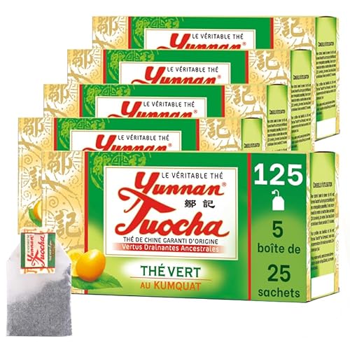 Yunnan Tuocha Zouji Grüntee mit Kumquat - 125 Teebeutel (5er Pack x 25) - 250g - Tee aus China mit Garantierter Herkunft von tuocha