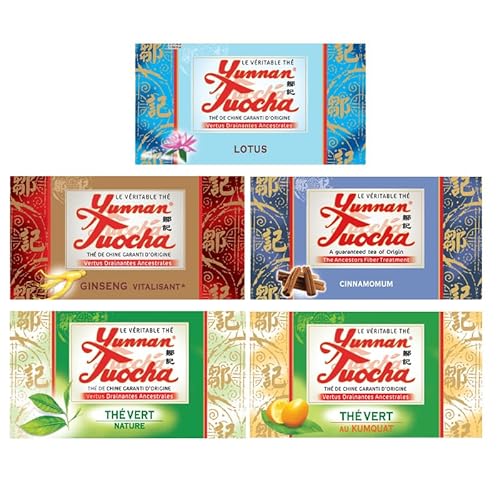 Yunnan Tuocha Zouji - Tuocha Tee Sortiment (Grüner Tee, Kumquat, Lotus, Ginseng, Zimt) - 300 Teebeutel (12er Pack x 25) - 600g - Tee aus China mit Garantierter Herkunft(Version 1978-2015) von tuocha