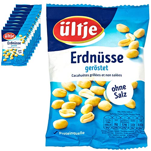 ültje - 10er Pack Erdnüsse geröstet ohne Salz 200 g Packung - Erdnusskerne ungesalzen von ültje