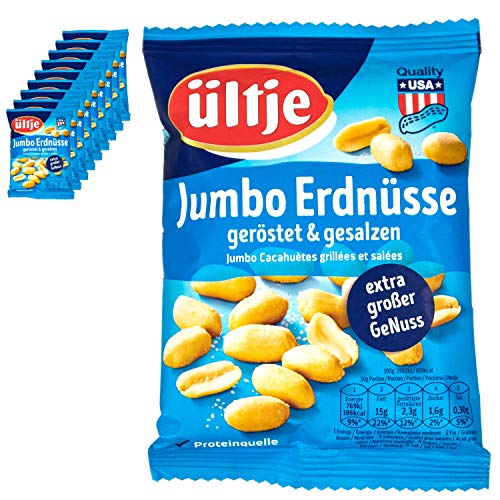 ültje - 10er Pack Jumbo Erdnüsse geröstet und gesalzen in 200 g Packung - Gesalzene Erdnusskerne extra großer Genuss von ültje