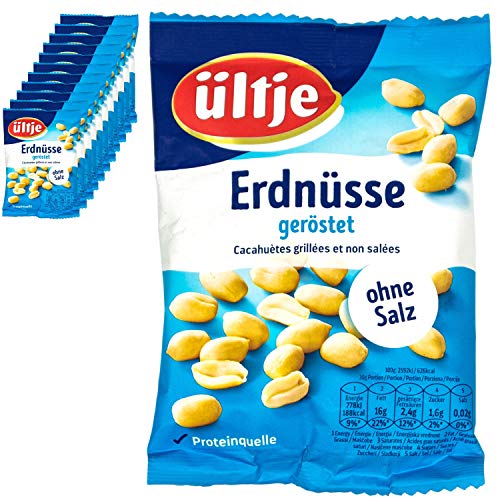 ültje - 12er Pack Erdnüsse geröstet ohne Salz 200 g Packung - Erdnusskerne ungesalzen von ültje