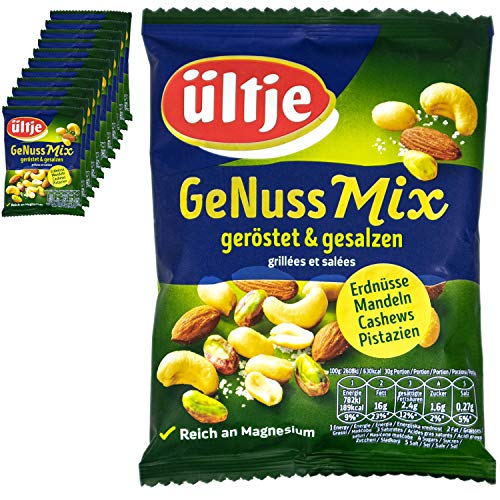 ültje - 12er Pack GeNuss Mix geröstet und gesalzen in 150 g Packung - Nussmix: Erdnüsse, Mandeln, Cashews und Pistazien ohne Schale in einem Mix vereint von ültje