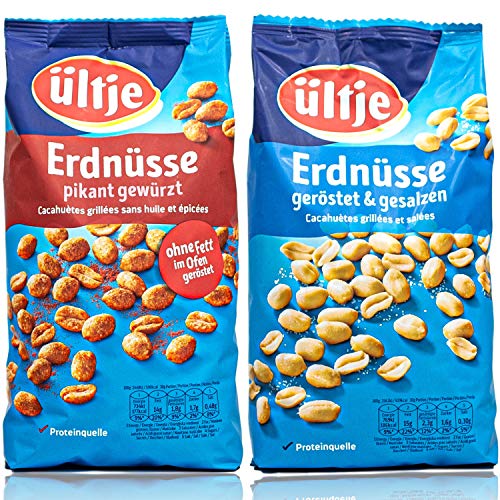 ültje - 2er Probierset aus: Erdnüsse pikant gewürzt und geröstet und gesalzen á 1 kg Großpackung von ültje