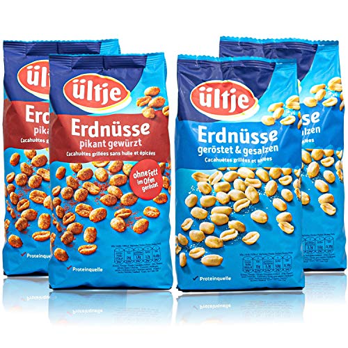 ültje - 4er Probierset aus: Erdnüsse pikant gewürzt und geröstet und gesalzen á 1 kg Großpackung von ültje