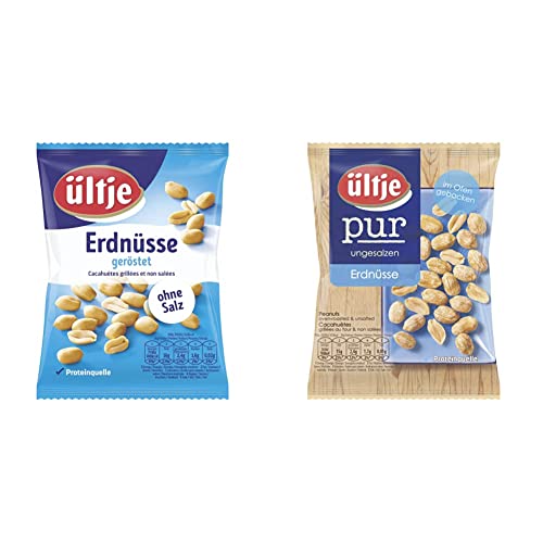 ültje Erdnüsse geröstet, ohne Salz, 12er Pack (12 x 200 g) & pur Erdnüsse, im Ofen gebacken & ungesalzen, 200g von ültje