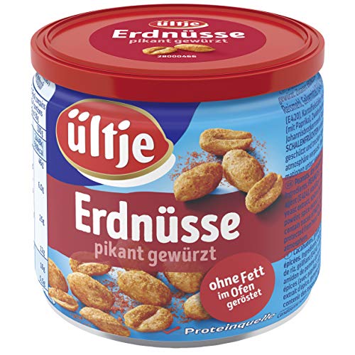 ültje Erdnüsse pikant gewürzt, ohne Fett geröstet, Dose, 16er Pack (16 x 180 g) von ültje