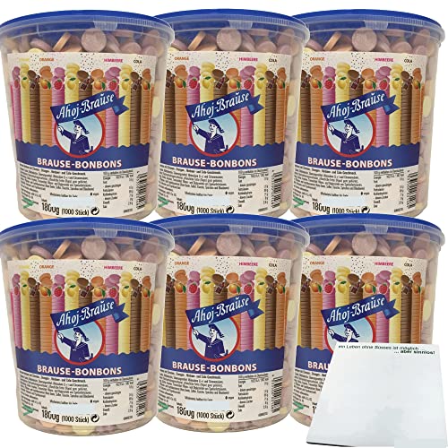 Ahoj Brause Bonbons Brauseplättchen mit Zitronen Orangen Himbeer Cola Geschmack 6er Pack (6x1800g) + usy Block von usy