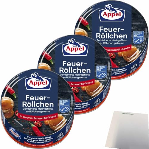 Appel Feuer Röllchen Zerkleinerte Heringsfilets zu Röllchen geformt in scharfer Schaschlik-Sauce 3er Pack (3x200g Dose) + usy Block von usy