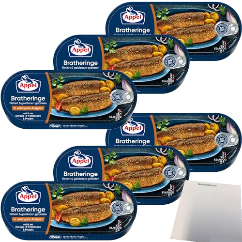 Appel Filetierte Bratheringe in würzigem Aufguss goldbraun gebraten 6er Pack (6x325g Dose) + usy Block von usy