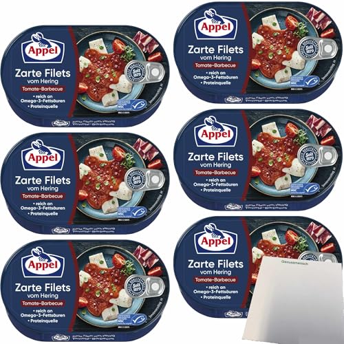 Appel Zarte Filets vom Hering Tomate-Barbecue und feinem Schinken Geschmack 6er Pack (6x200g Dose) + usy Block von usy