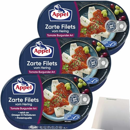 Appel Zarte Filets vom Hering Tomate Burgunder Art 3er Pack (3x200g Dose) + usy Block von usy