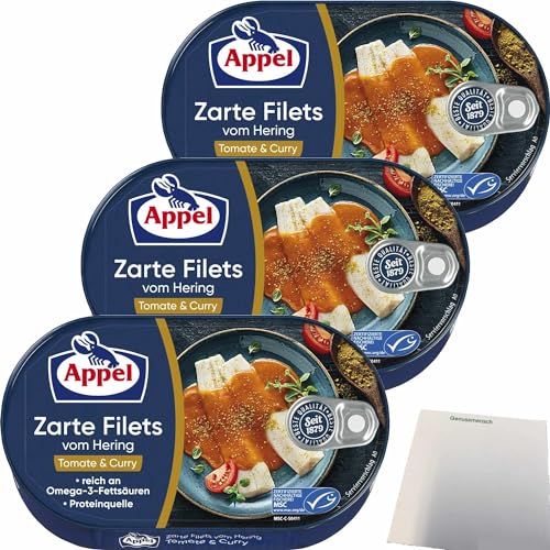 Appel Zarte Filets vom Hering Tomate & Curry 3er Pack (3x200g Dose) + usy Block von usy