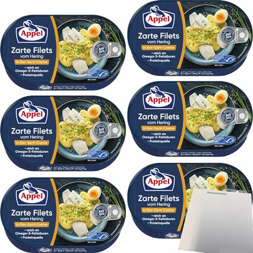 Appel Zarte Filets vom Hering in Eier-Senf-Creme 6er Pack (6x200g Dose) + usy Block von usy