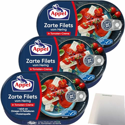 Appel Zarte Filets vom Hering in Tomaten-Creme 3er Pack (3x200g Dose) + usy Block von usy