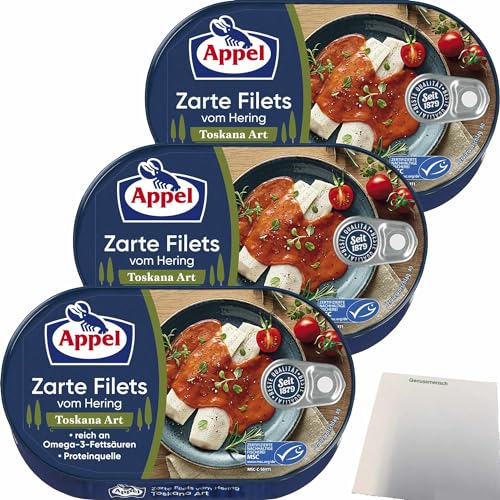 Appel zarte Filets vom Hering Toskana Art 3er Pack (3x200g Dose) + usy Block von usy