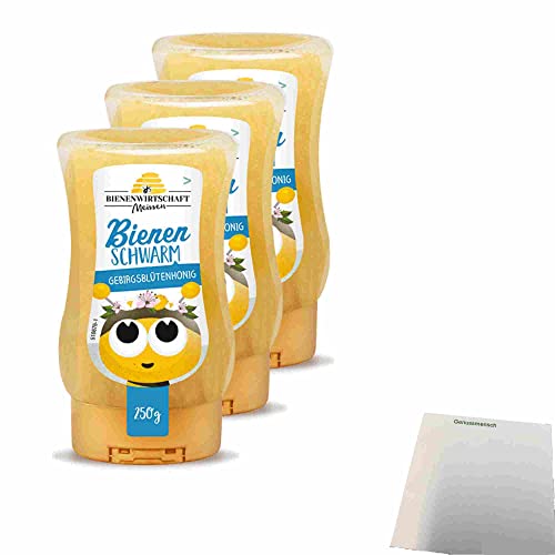 Bienenwirtschaft Meissen Bienenschwarm Gebirgsblütenhonig 3er Pack (3x250g Flasche) + usy Block von usy