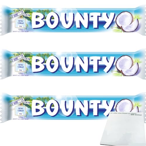 Bounty Einzelriegel Gefüllte Milchschokolade mit saftigem weissem Kokosmark 3er Pack (3x57g Riegel) + usy Block von usy